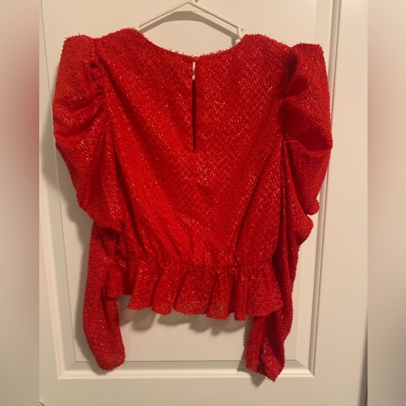 House of Harlow 1960 x Revolve Red Puff Sleeve Peplum Blouse - Picture 3 of 3